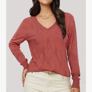 Coral Spring Cable Knit V Neck Sweater Med